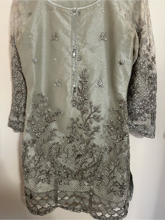 Maria B Other - 2 piece Embellished Silver-Grey Tunic Top and Trouser